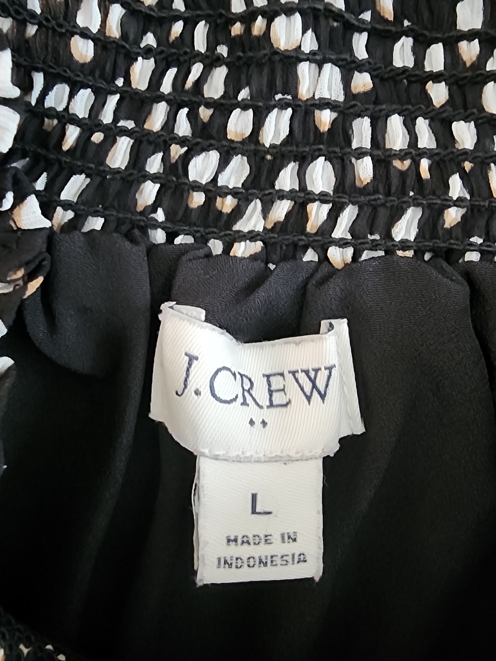 J. Crew Black and White Smocked Neck Top Longsleeve Women Size L Work Office - Picture 7 of 9